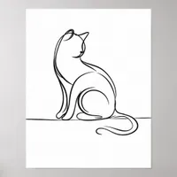 Cat Line Art Black and White Poster