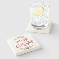 Merry Christmas Laurels Red ID293 Stone Coaster
