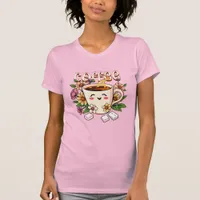 Cute Retro Kawaii Coffee and Flowers T-Shirt