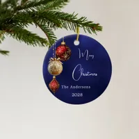 Blue red gold baubles Christmas Ceramic Ornament