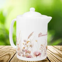 Wildflowers beige pink name quote teapot
