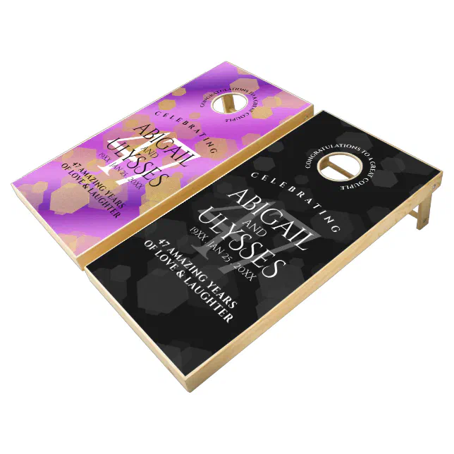 Elegant 47th Amethyst Wedding Anniversary Cornhole Set