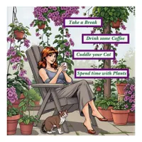 Pretty Woman Drinking Coffee, Her Dog and Plants Acrylic Print