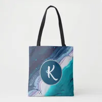 Ocean Blues Abstract Monogram Tote Bag