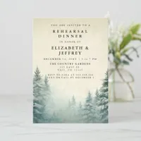 Rustic Watercolor Pine Forest Rehearsal Dinner Invitation