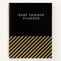 Black Gold Foil Stripes Modern Baby Shower Planner Notebook