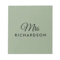 Elegant Sage Green Custom Mrs. Script Family Name Notepad