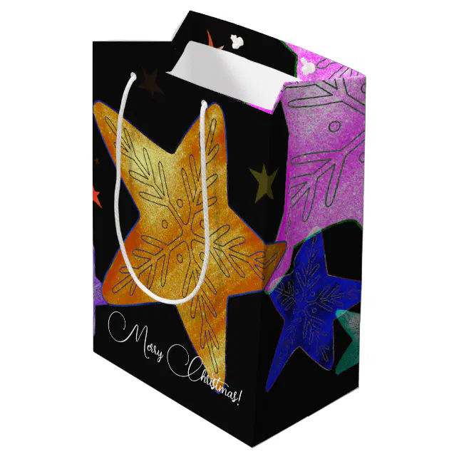 Multicolor shining stars- Merry Christmas! Medium Gift Bag