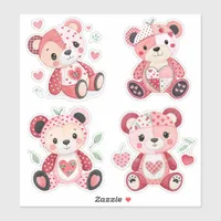 Patchwork Heart Teddy Bears Stickers