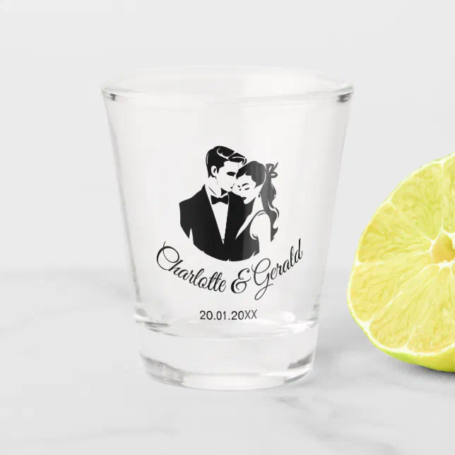 Wedding Favors Couple Monogram Modern Simple Shot Glass