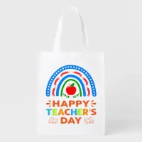 Happy Teachers Day Rainbow & Apple Grocery Bag