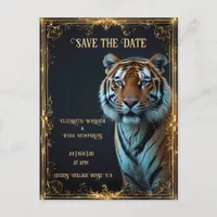 Tiger Wedding Invitation on Black Postcard