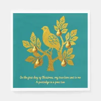 Partridge In A Pear Tree Teal Gold Christmas Napkins