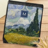 Van Gogh Wheat Field with Cypresses Monogrammed Drawstring Bag
