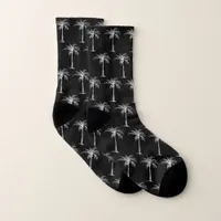 Tropical Black and White Palm Tree Pattern Socks