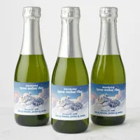 Cute Snow Leopard Asleep on Clouds Baby Shower Sparkling Wine Label