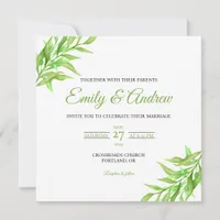 Greenery Vine Floral Watercolor Square Wedding Invitation