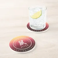 Rat 鼠 Red Gold Chinese Zodiac Lunar Symbol Coaster