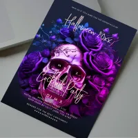 Adult Halloween Cocktails Party Purple Blue Skull Invitation