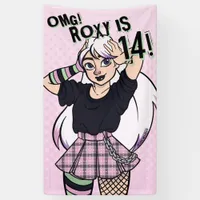 Cute Punk Teen Girl Pink Cartoon 14th Birthday Banner