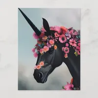 Black Unicorn with Flowers Postcard