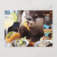 Funny Otter With Osyster Tacos and Margarita Postcard