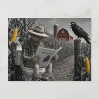 A scarecrow on the toilet in a corn field postcard