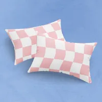 Girly Pastel Pink White Wavy Checker Pillow Case