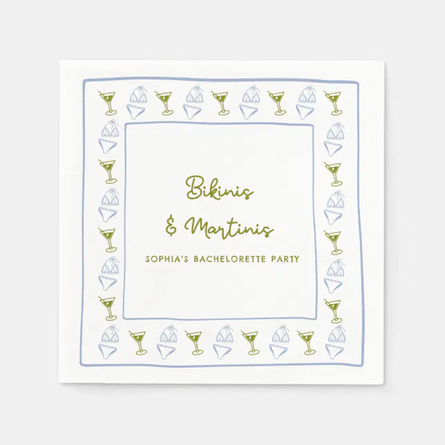 Bikinis & Martinis Blue Olive Bachelorette Party  Napkins