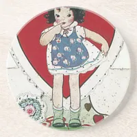 A Vintage Valentine Girl Birdie Told Me Coaster