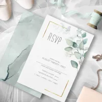 Dreamy Greenery Wedding Green/Blue ID817 RSVP Card