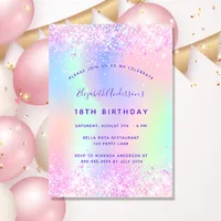 Birthday pink purple holographic invitation