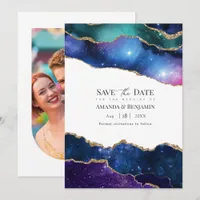 Galaxy Geode Marble Faux Glitter Celestial Weddin Save The Date