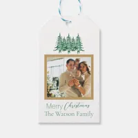 Green white Pagoda Christmas Trees 1-Photo G Gift Tags