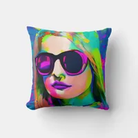 Bright Colorful Ladies in Sunglasses Art Throw Pillow