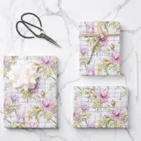 Pink, Yellow, Purple Flowers on Plaid Background Wrapping Paper Sheets