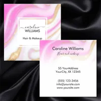 Modern elegant Pink gold white marble hair makeup Square Business Card