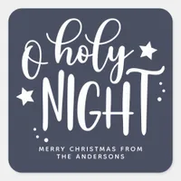 O Holy Night Blue Christmas Square Sticker