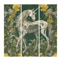 Unicorn Skeleton in the Yellow Flowers Triptych