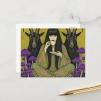 Woman Drinks Tea With Two Black Goats Postcard