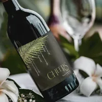 Jewel Palm Leaf Wedding Cheers Green ID830 Wine Label