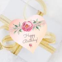 Happy Birthday glitter blush pink rose gold floral Heart Sticker