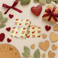 Glossy Red Heart Arrow Cream Romantic Wrapping Paper