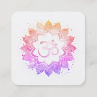 *~* Spiritual Lotus Flower Mandala Om Aum Symbol Square Business Card