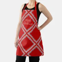 Red & White Stylized Ethnic White Lace Christmas Apron