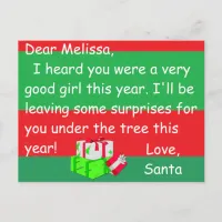 Christmas Postcard from Santa to a child