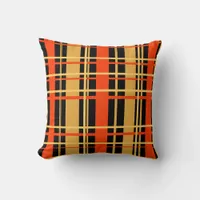 Orange, yellow and Black Plaid Throw Pillow