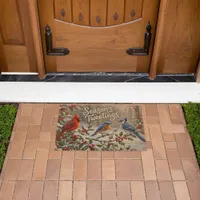 Season's Tweetings Colorful Birds on Snowy Holly Fiber Doormat