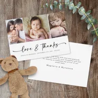 Love & Thanks | Modern Three Photo New Baby  Thank You Card