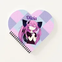 Pop Art Purple and Blue Anime Girl with Cat Ears Notebook